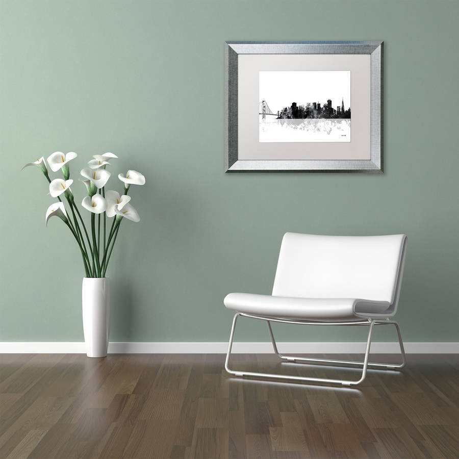 Trademark Fine Art "San Francisco CA Skyline BG-1" Canvas Art by Marlene Watson, White Matte, Silver Frame
