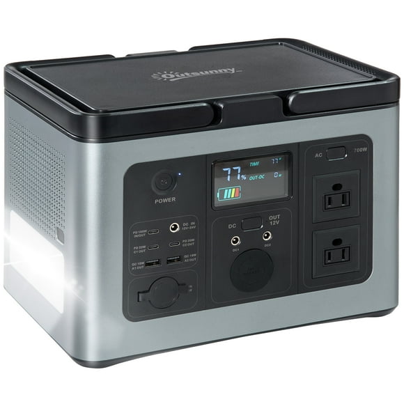 Outsunny Portable Power Station, 614Wh Outdoor Generator, LiFePO4 Battery with PD Fast Fully Charging, 2x110V/600W Pure Sine Wave AC Outlets, Power Supply for Road Trip Camping, Outdoor Adventure