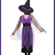 thumbnail image 3 of Disfraz de bruja morada para Halloween, disfraz de niña para fiesta de carnaval, disfraz de Purim para niña, con sombrero y escoba, 3 of 5