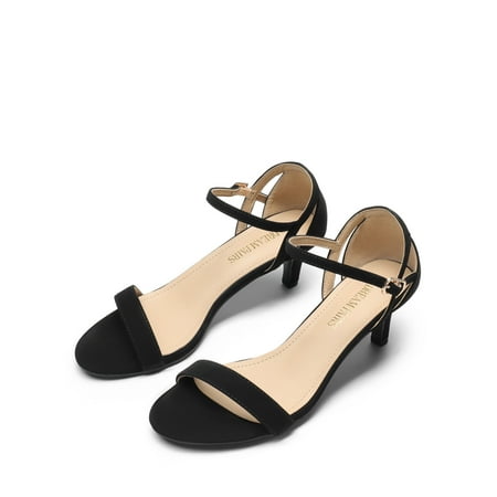 

BURUDANI Women s Low Stilettos Heel Sandals Ankle Strap Work Dress Shoes BLACK/NUBUCK Size 7