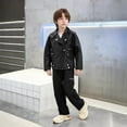 thumbnail image 4 of Ecqkame Boys Girls Leather Jackets Fashion Casual Motorcycle Handsome Jacket Winter Warm Windproof Stand Collar Full Zip Outwear Black 9 Years, 4 of 9