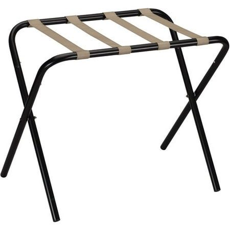 Household Essentials Luggage Rack, Black Frame with Khaki Straps