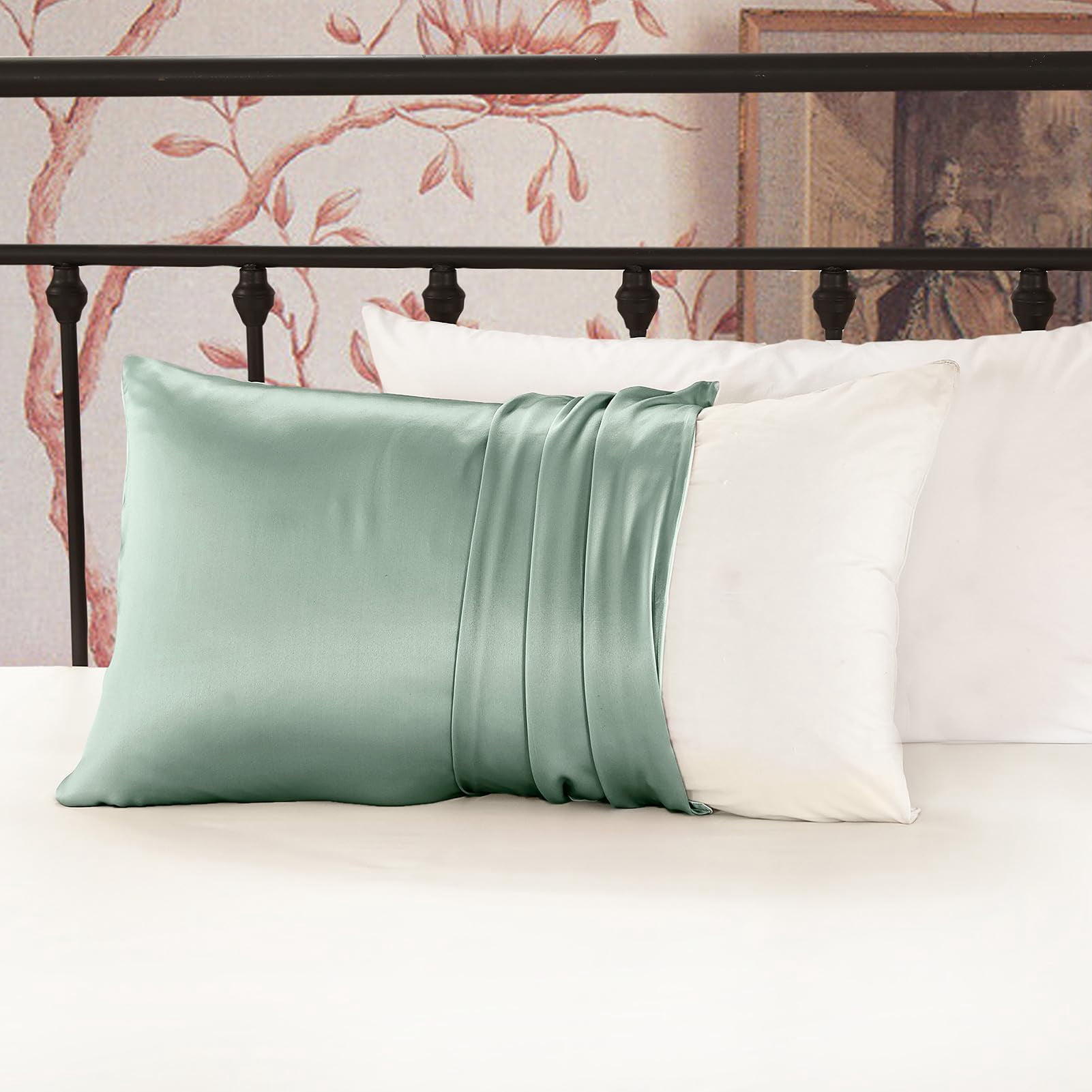 Silk Pillowcase For Hair And Skin With Cotton Underside Standard 20x26 Inch Avocado Green