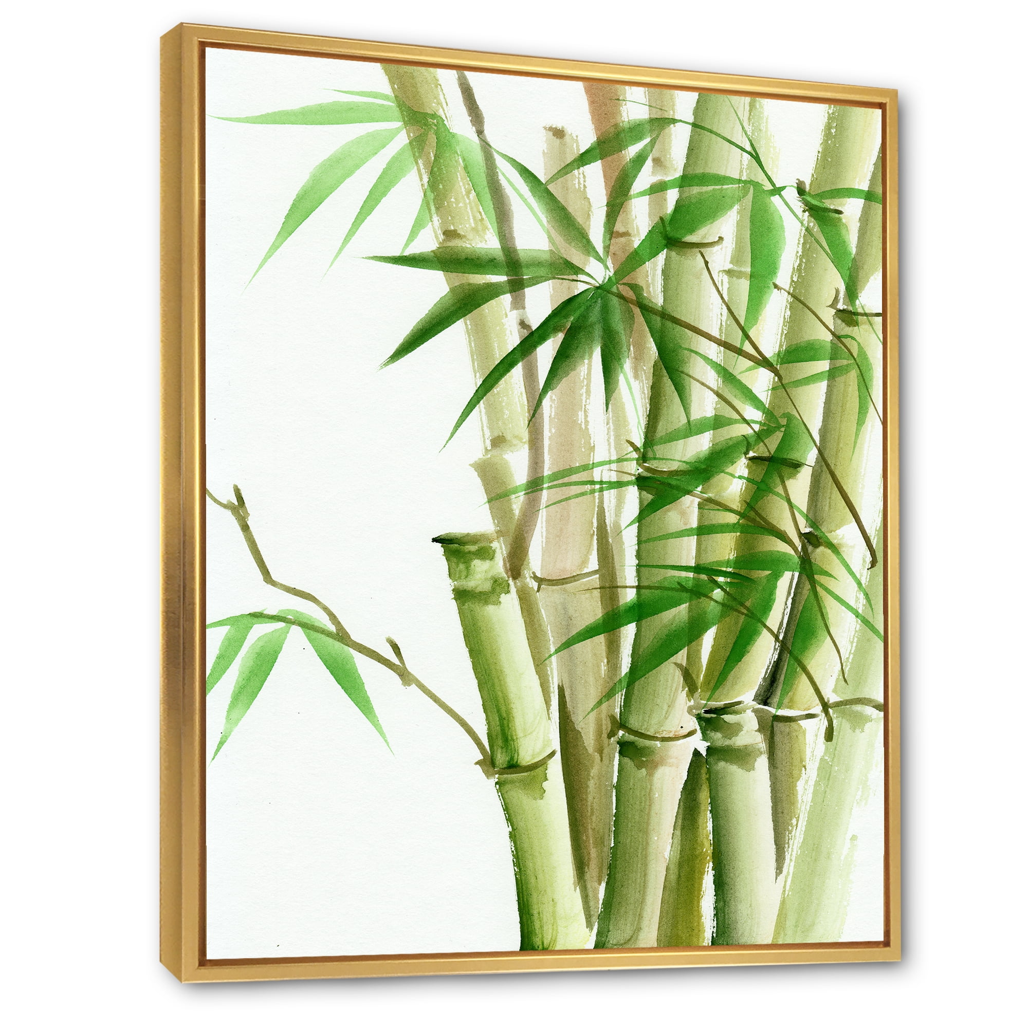 Designart 'Detail of Dark Green Bamboo and Leaves II' Traditional Framed Canvas Wall Art Print
