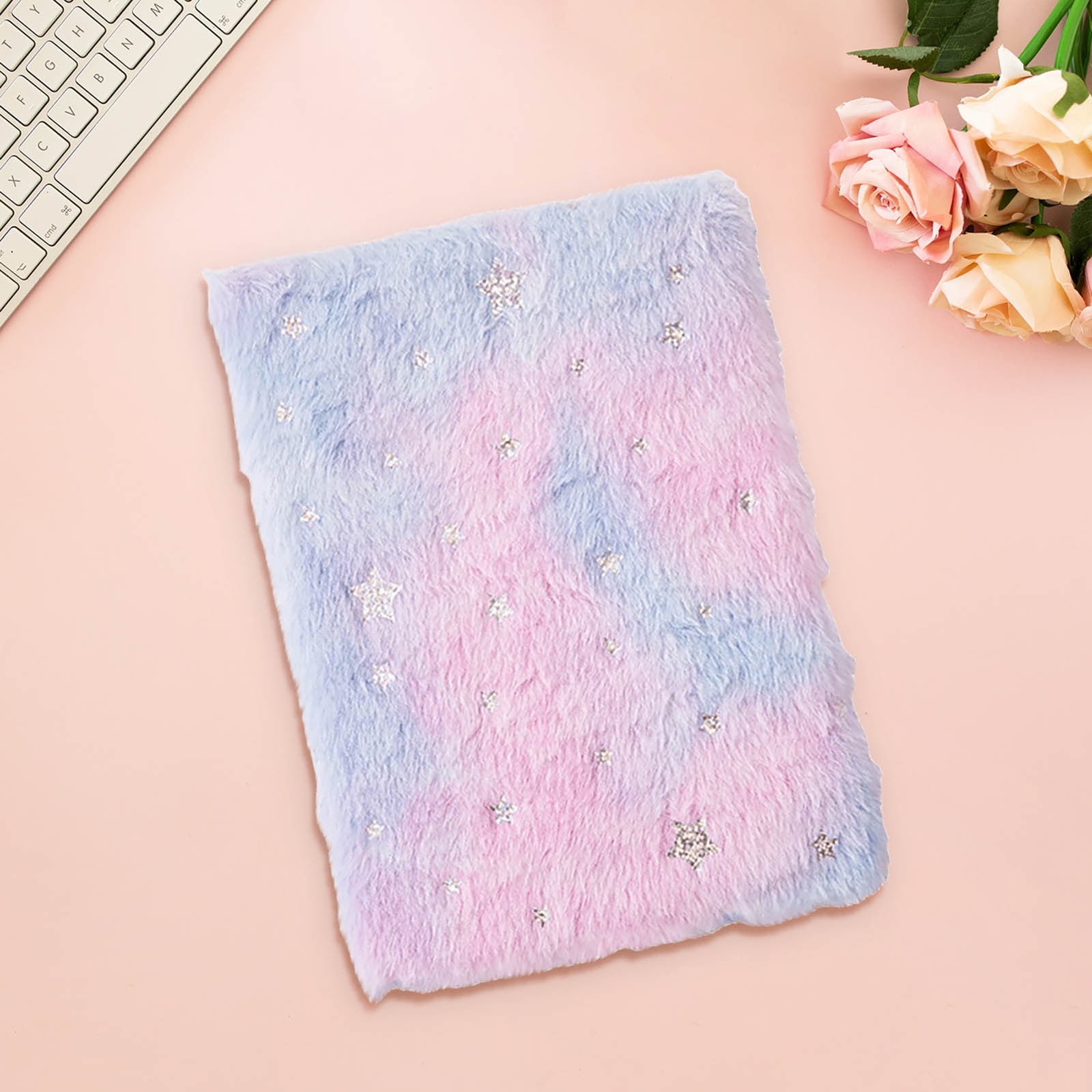 Fluffy Notebook, A5 Notebook Fuzzy Journal Cute Plush Covered Diary Notepad Gradient Colored Writing Drawing Note Taking80 Pages