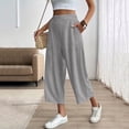 thumbnail image 4 of Hurxie Women's Linen Capri Pants Wide Leg with Drawstring Elastic Waist Casual Cropped Pant Gray,S, 4 of 7