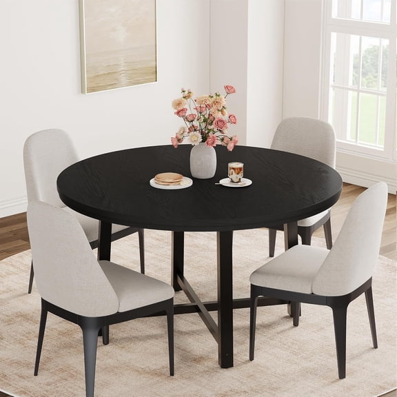 47 - pulgada round dining mesa para 4, moderno industrial style, thick tabletop, sturdy metal base, space - saving, negra - perfect kitchen y dining room muebles