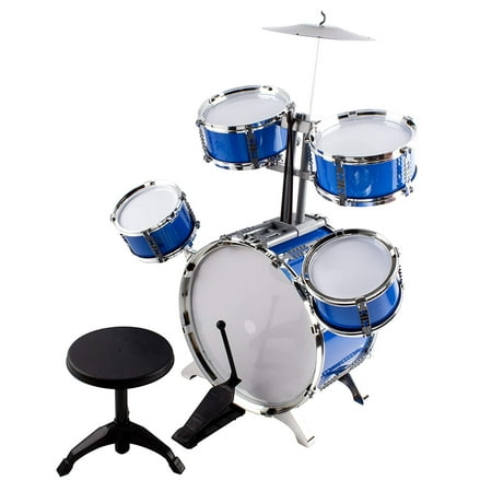 C3400n Drum - Classic Rhythm Toy Jazz Drum Big XXXL Size Children Kid's Musical Instrument Playset With 5 Drums, Cymbal, Chair, Kick Pedal, And Drumsticks A Perfect Beginner Set For Kids (Blue)