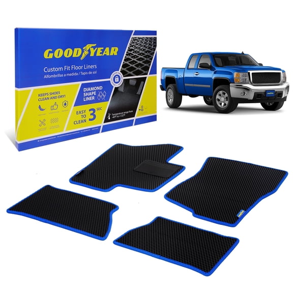 Goodyear All-Weather Car Floor Mats –Custom Fit for Chevy Silverado 1500,2500,3500 07-13 Extended Cab, Heavy-Duty Diamond Floor Liners for Cars,SUVs,Trucks–Ultimate Interior Car Accessories- GY007092