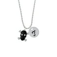 thumbnail image 2 of Delight Jewelry Silvertone Large Black Resin Skull with Clear Crystals Silvertone Script Initial Disc - F - Charm Necklace, 20"+3", 2 of 4