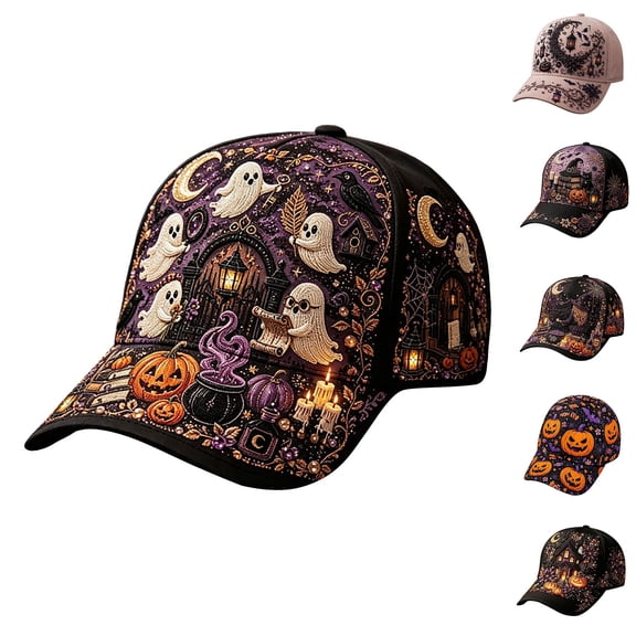 SAZBJOJN Baseball Cap for Women Men Pumpkin Witch Printed Trucker Hat Gothic Halloween Baseball Cap Fall Holiday Halloween Hats for Daily Wear Color Blue M