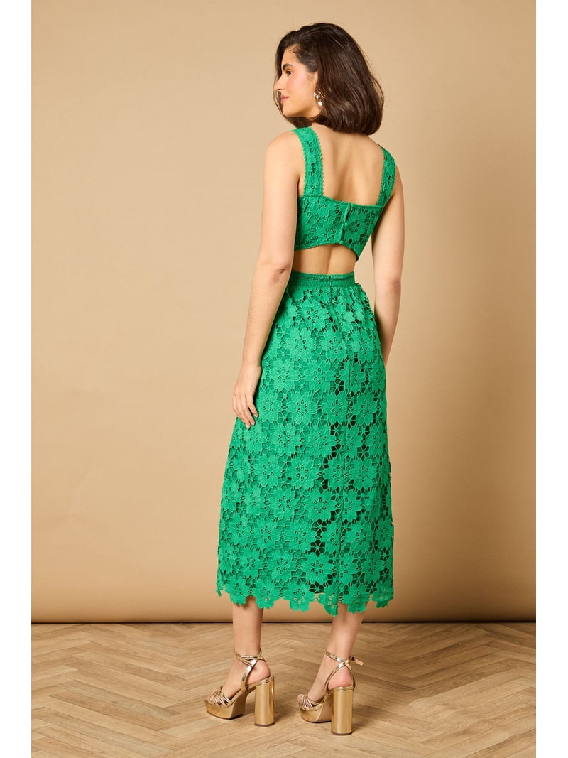 Oasis Floral Lace Square Neck Midi Dress
