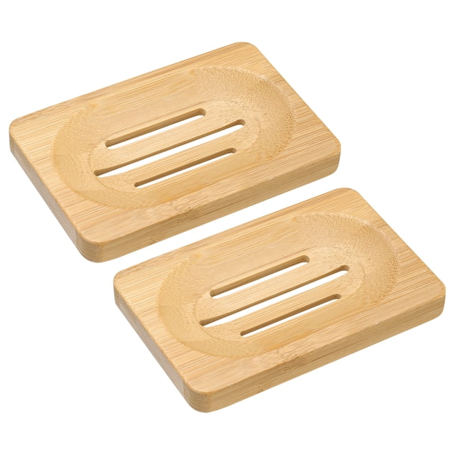 Madera Jabonera, Natural Bambú Jabonera Bandeja Jabonera Soporte Ahorrador con Auto Drenaje para Baño, Bañera, Cocina Fregadero, 2uds