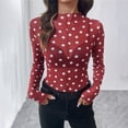 thumbnail image 6 of GZWYHT Women's Sheer Mesh Tops Polka Dot Print Long Sleeve Shirts Blouses Slim Fit T Shirts See Through Blouse Red L, 6 of 7