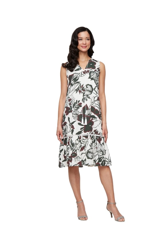 Womens Printed Sleeveless V Neck Dress Ivory Multi Size 18 NWT