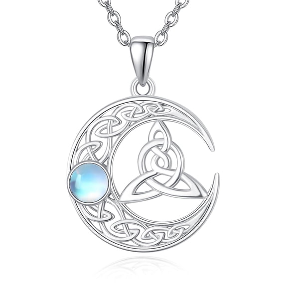 TANGPOET 925 Sterling Silver Celtic Knot Moonstone Necklace Gift For Women