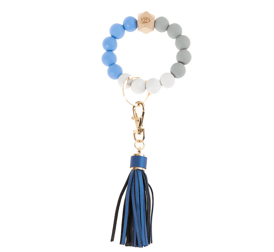 gift for her beaded wristlet Silicone Bangle Key Chain gift for friend Silicone Beaded bracelet with leather tassel for women