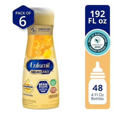Enfamil NeuroPro Baby Formula, Milk-Based Infant Nutrition, MFGM* 5-Year Benefit, Expert-Recommended Brain-Building Omega-3 DHA, Exclusive HuMO6 Immune Blend, Non-GMO, 32 Fl Oz, 6 Count