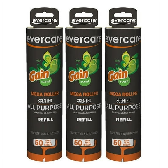Evercare Pack of 3 Gain Scented All-Purpose Mega Lint Roller Refill Rolls, 50 Sheets Each