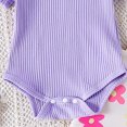 thumbnail image 5 of Baby Girl Romper with Suspender Casual Sleeveless Bow Front Floral Print Bodysuit Newborn Playsuit Summer Clothes Purple 2-3 Years, 5 of 7