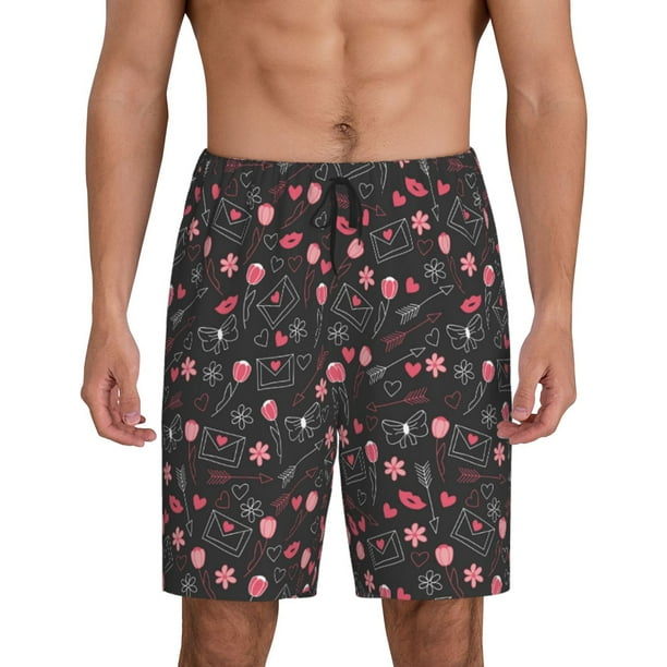Balery Valentine'S Day Pantalones cortos de pijama de punto de algodón para hombre con cinturilla y bolsillos-X-Large
