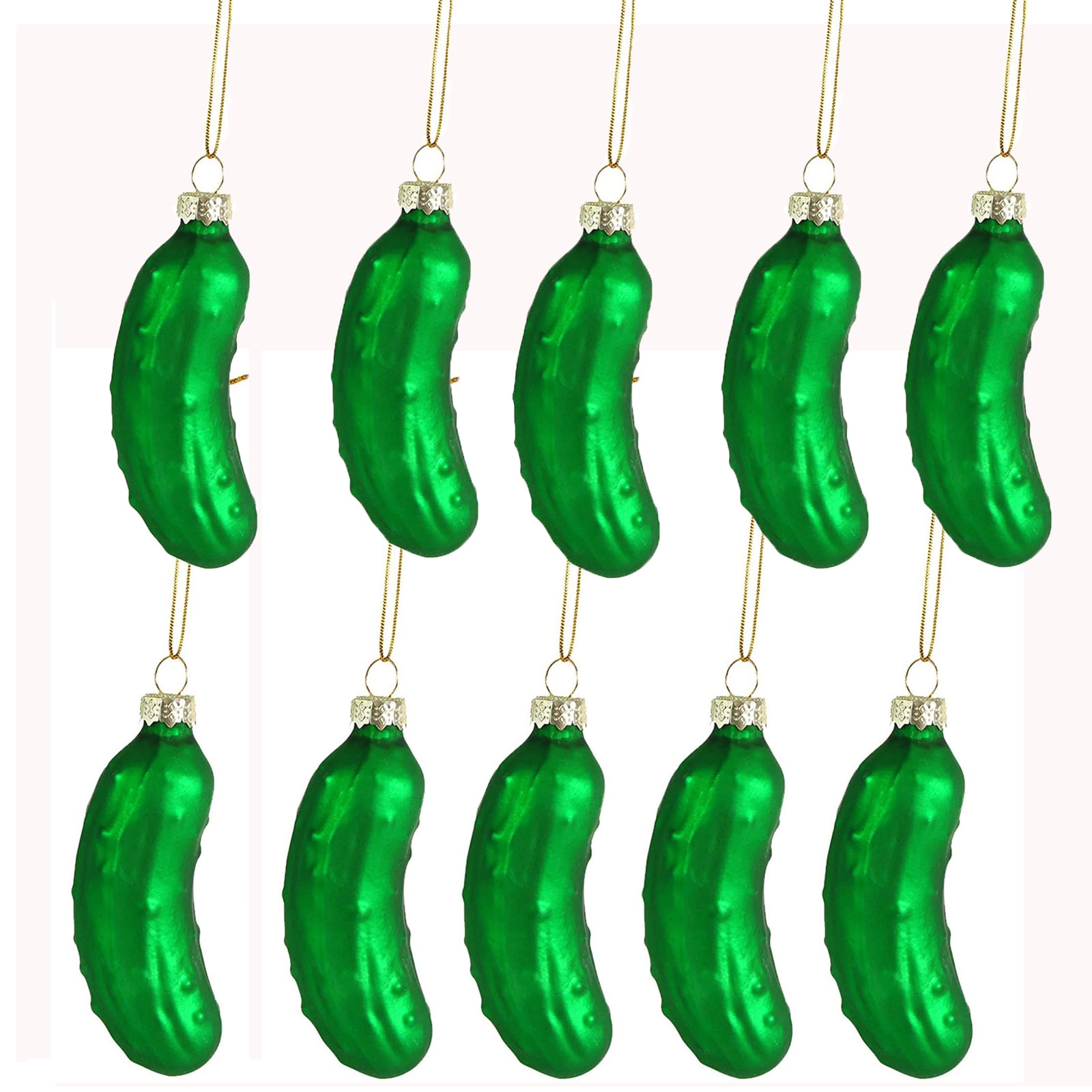 5/10 Pieces Christmas Pickle Ornaments Glass Blown Green Pickle Hanging