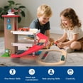 thumbnail image 5 of Toy Car Garage with Rails, Wooden Parking Garage Toy Playset w/Elevator, Toddler Race Car Ramp Track Toy Set with 4 Mini Cars for Old Boys and Girls Kids Ages 3+ Birthday Gift Christmas, 5 of 6