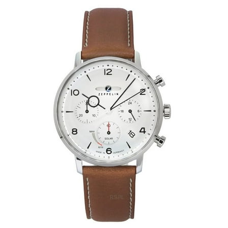 Zeppelin LZ129 Hindenburg Chronograph Brown Leather Strap Beige Dial Solar 80865N Men's Watch