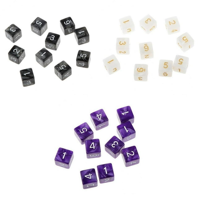 Paquete de 30 dados acrílicos D6, dados de juego de 6 caras para accesorios de juego de DND MTG Negro Blanco Púrpura Zulema Dados poliédricos
