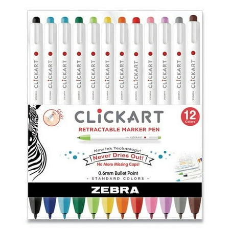 ClickArt Porous Point Pen, Retractable, Fine 0.6 mm, Assorted Ink Colors, White/Assorted Barrel, 12/Pack | Bundle of 2 Packs