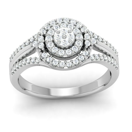 10K White Gold 0.50 Ct Round Cut Natural Diamond Frame Engagement Ring I2