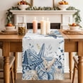 thumbnail image 4 of Blue Eucalyptus Coastal Cotton Linen Table Runner for Dining Kitchen, Beach Starfish Shell Nautical Wedding Outdoor Party Tablerunners Decoration, Dresser Scarf Coffee Tablecloth Runners 13x70 Inches, 4 of 9