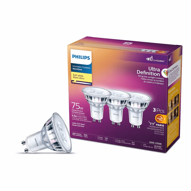 Philips Ultra Definition 75W LED GU10 Dimmable Soft White 3PK