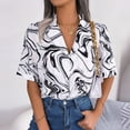 thumbnail image 2 of Whataatahia Camisa de manga corta con botones para mujer, moda de verano, informal, holgada, con cuello en V, blusa de manga corta, color blanco M, 2 of 6