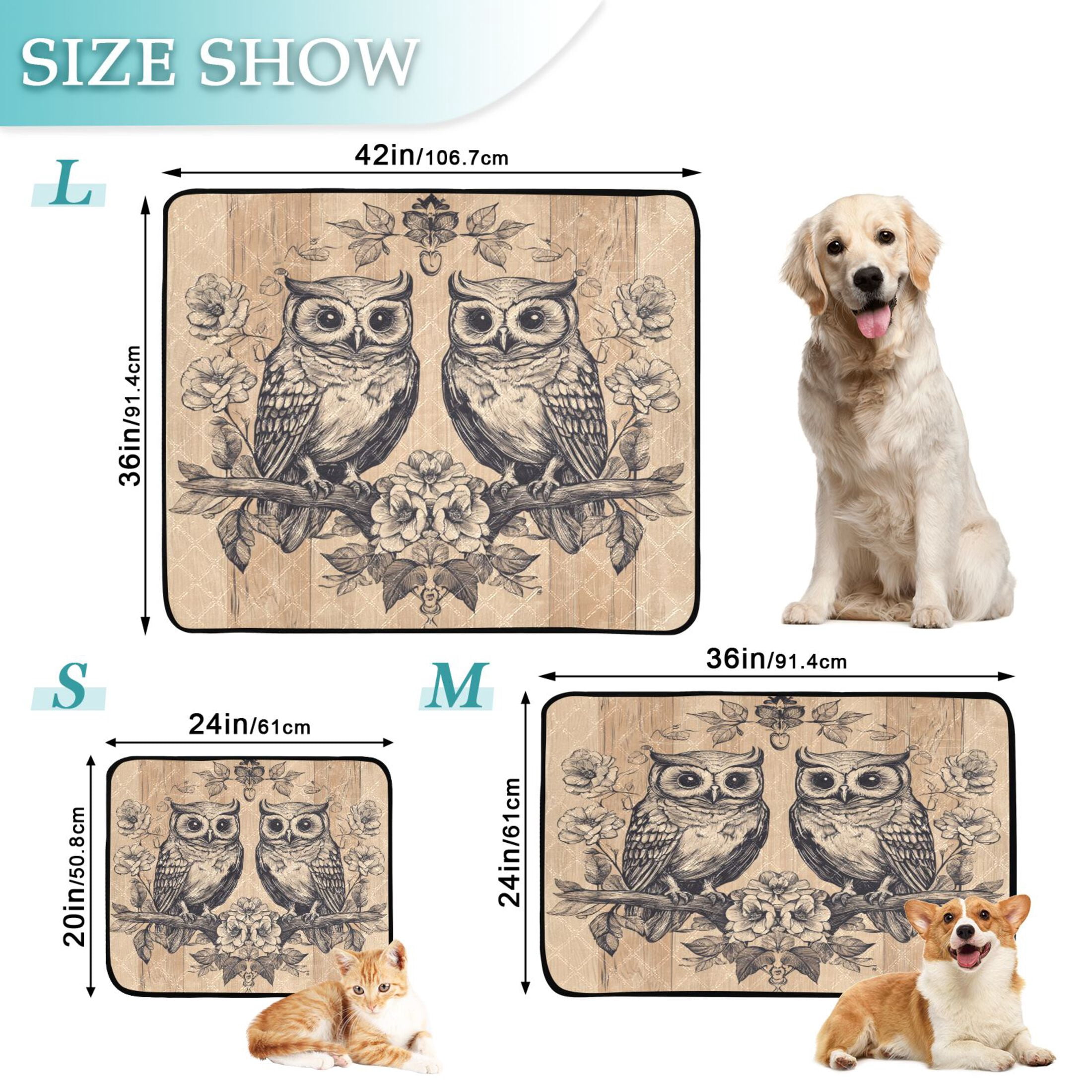 Qxltty Two Owls Sitting on Opposite Branches Cat litter Pads Pet Set of 3 Diaper Mats Center Anti-leakage Layer Absorbent Soft and Comfortable