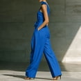 thumbnail image 6 of JULMCOMO Jumpsuits for Women One Shoulder Bow Tie Waist Vacation Summer Rompers Wide Leg Baggy Dressy Jumpsuit with Pockets Dark Blue L, 6 of 7