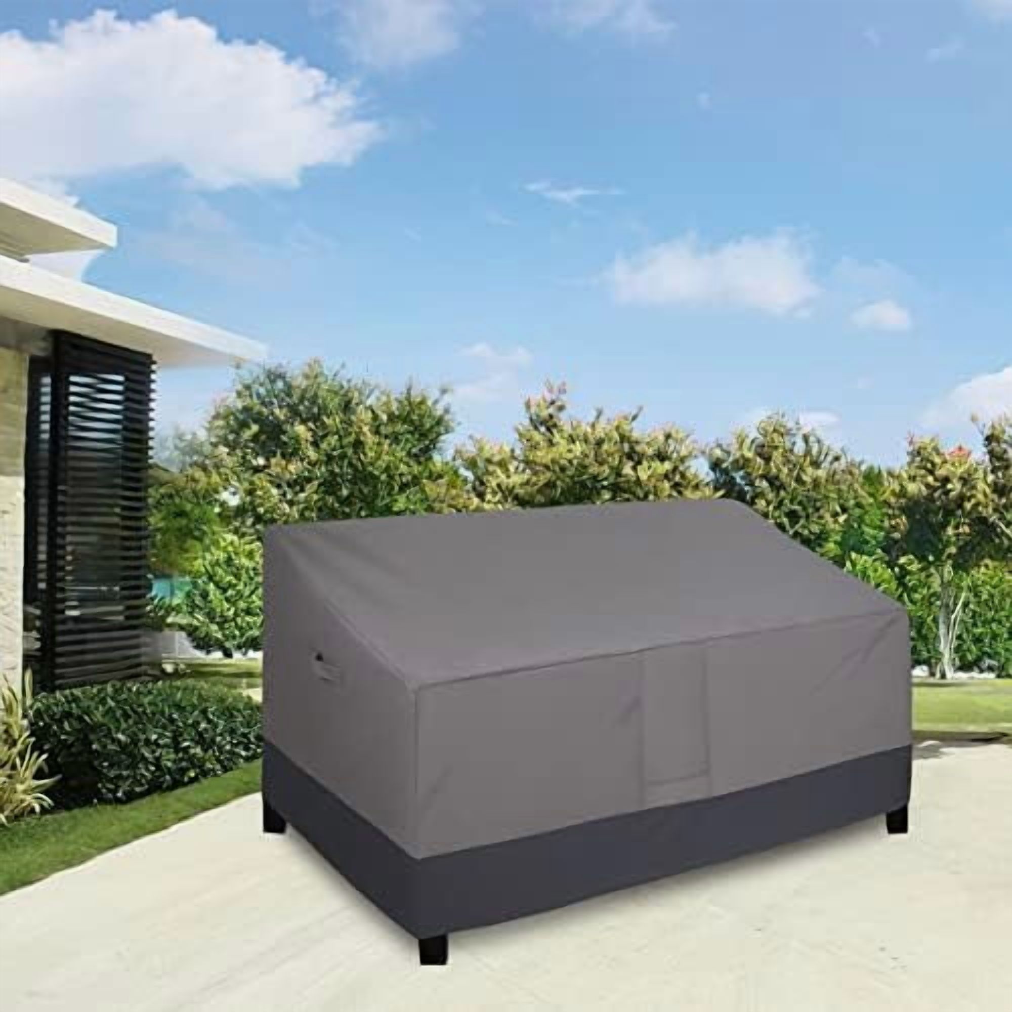 Waterproof Outdoor Loveseat Cover, Heavy Duty 2-Seater Patio Couch, Windproof Furniture With Air Vent (90Wx35Dx32H inch, Gray/Dark Gray)