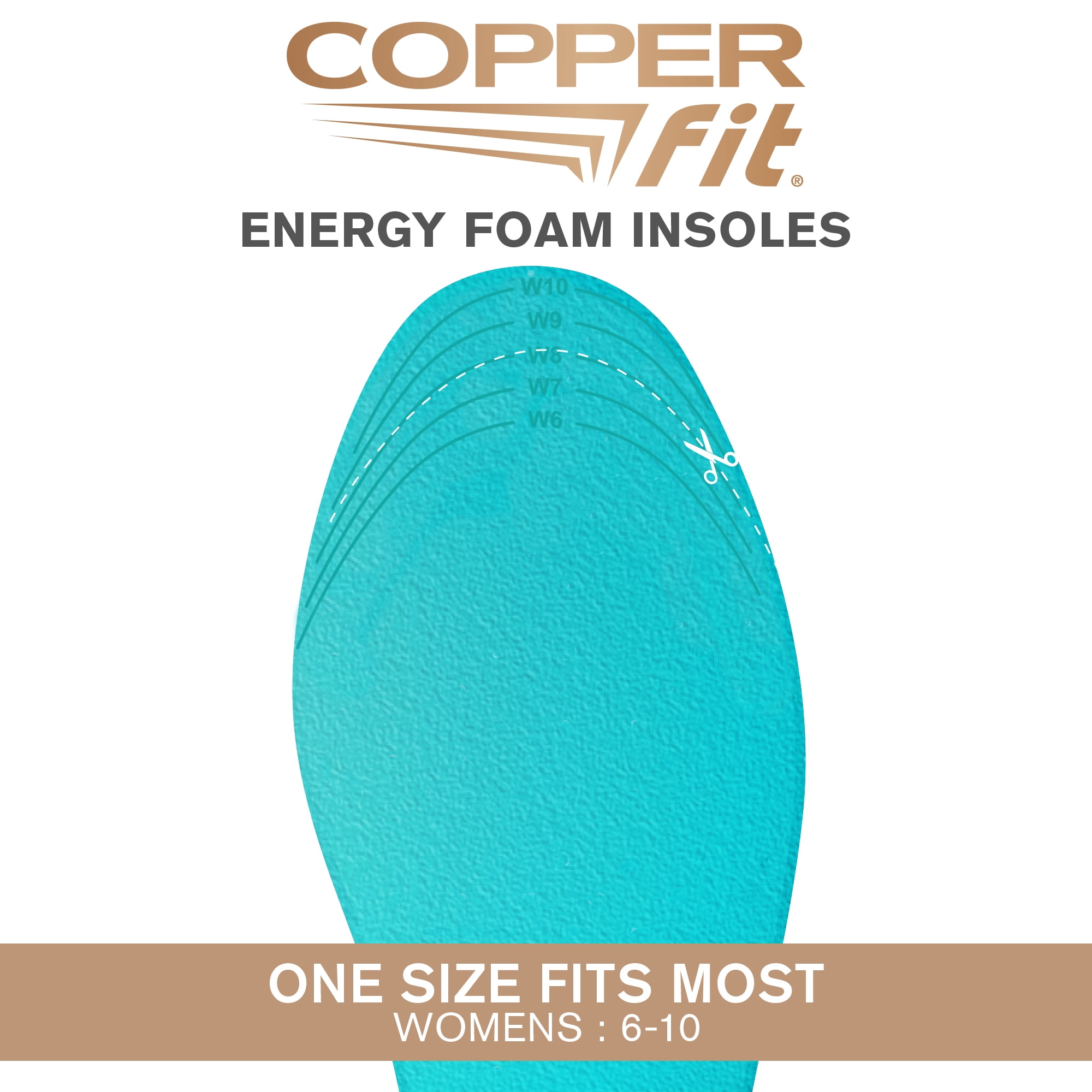 Copper Fit® Energy Foam Insoles, Rebound Cushion, Anti-Impact & Fatigue, Women’s Size 6-10