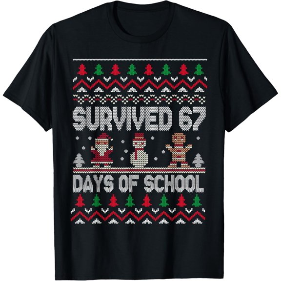 I Survived 67 Days of School Christmas Student Teacher Xmas Kids Boys Girls T-shirt