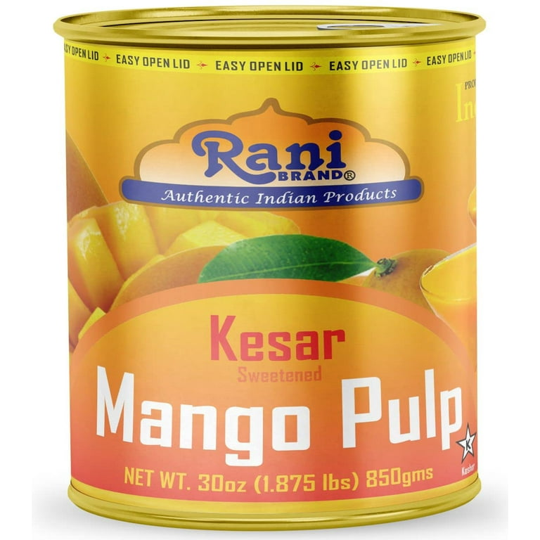 Rani Mango Pulp Puree (Makes Mango Lassi Shakes) Kesar Sweetened 30oz  (1.875lbs) 850g Pack of 6 ~ Kosher | All Natural | NON-GMO | Vegan | No  colors |