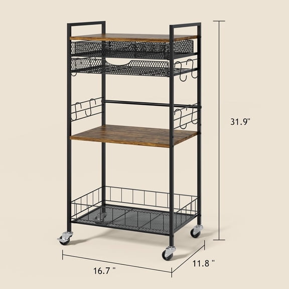 Coffee Bar Station with Storage Drawer - 5 Tier Coffee Table Countertop Organizer for K Cups Tea Bags Sugar Storage and Kitchen Cabinets Brown