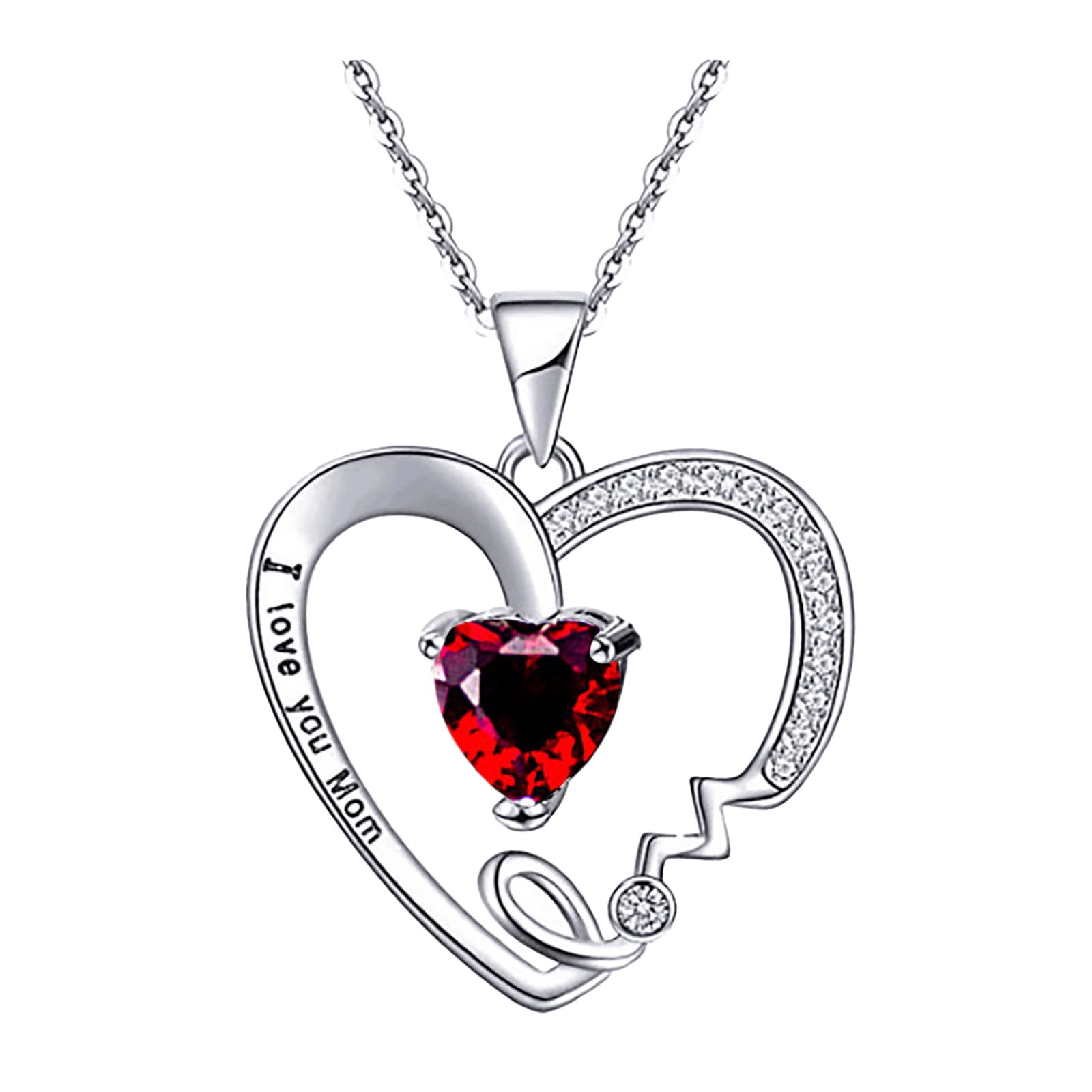 Women's Stainless Steel "I Love You Mom" Heart Pendant Necklace Mothers Day Gift