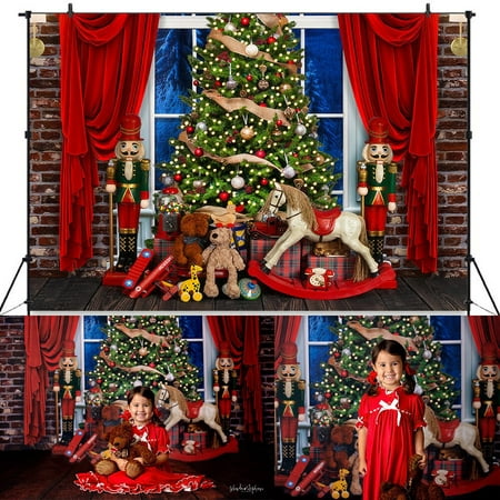Image of Magical Christmas Window Backdrops Kids Adult Photography Child Birthday Baby Xmas Trees Toy Festival Background