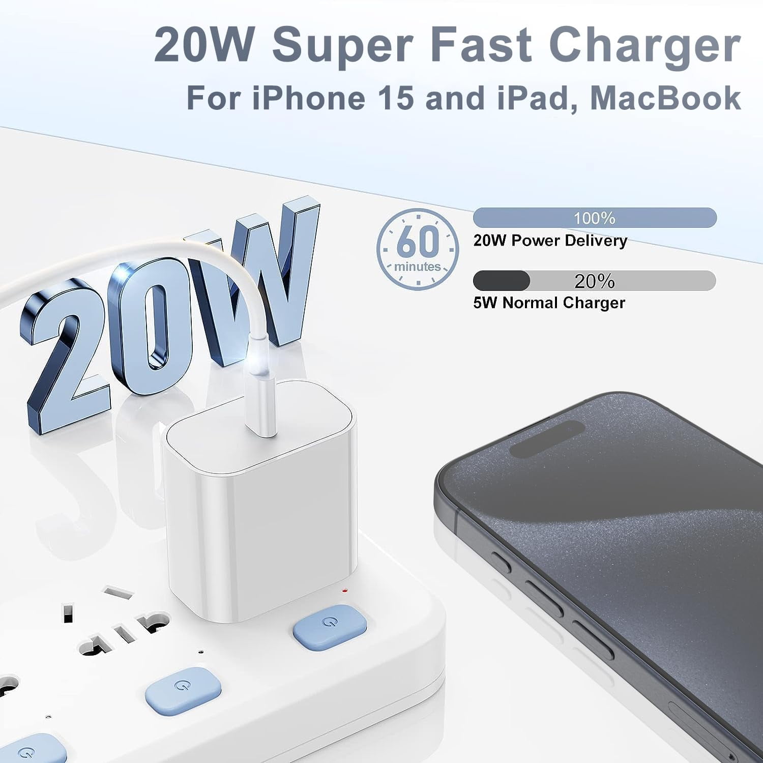 Chargeur Prise USB C, 25W Embout Chargeur Rapide For IPhone 15 14 13 12