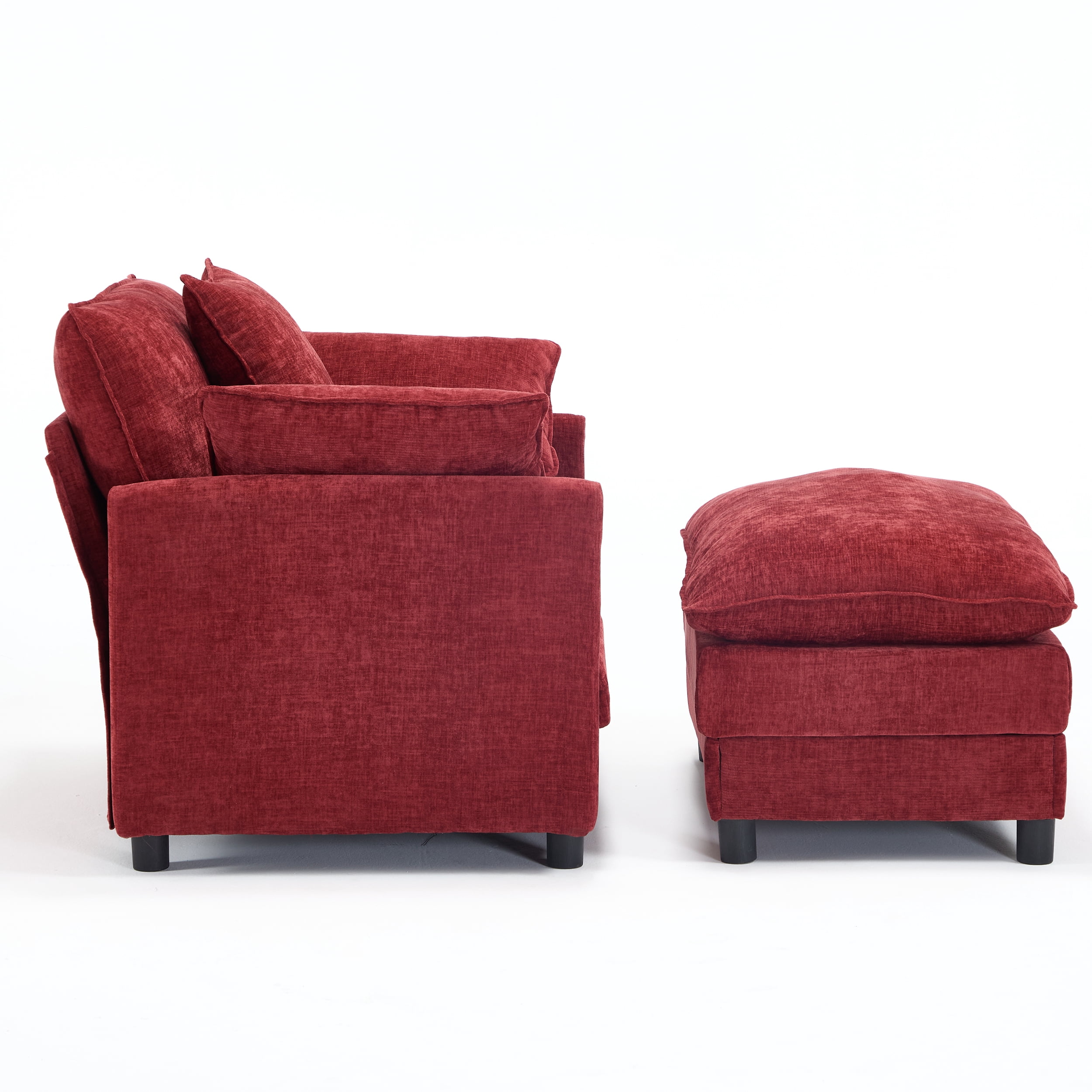 Aukfa 39.4" Oversized Accent Chair with Ottoman, Chenille Armchair Lounge Chairfor Living Room & Bedroom,Red