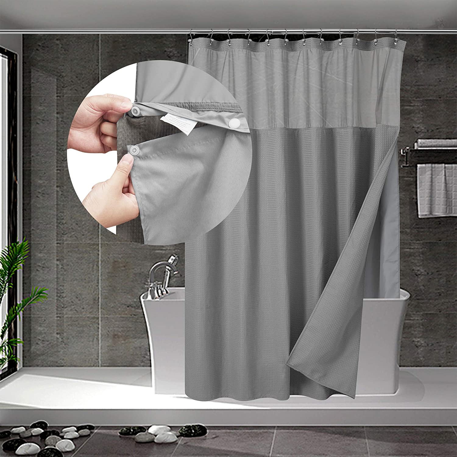 12 Hooks Extra Long Marble Shower Curtain Waterproof Fabric Bathroom Curtains 