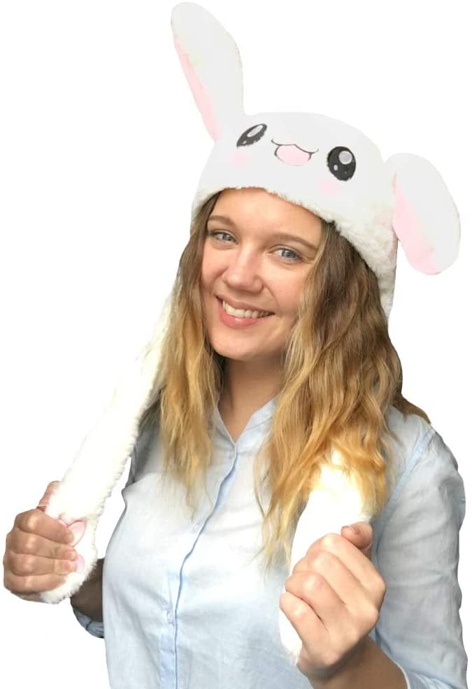 Rabbit Hat Plush Animal Ear Hat Moving Ears Pressing with Airbag Cap for Cosplay 