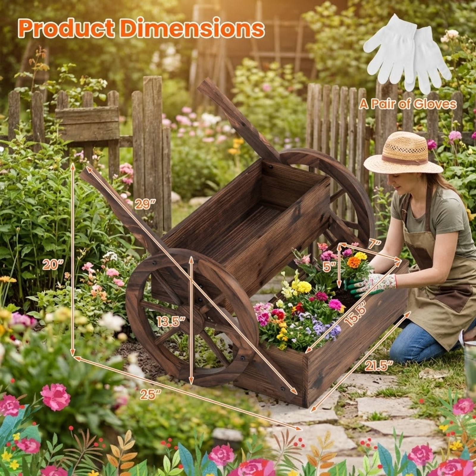 Biotree Rustic Wood Wagon Planter 2-Tier Versatile Raised Garden Bed with Wheels-Brown - Outdoor Backyard Patio Garden Planting
