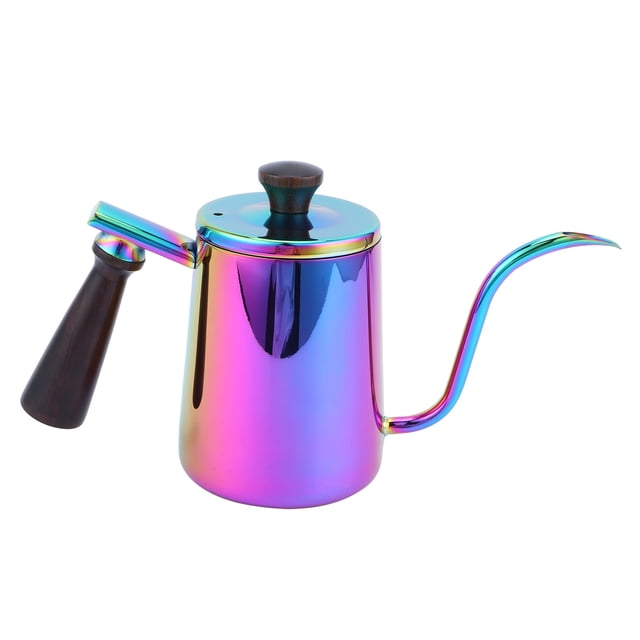 Cafetera de 700 ml de acero inoxidable 304 con boquilla de cuello de cisne y mango de madera (pico largo colorido)