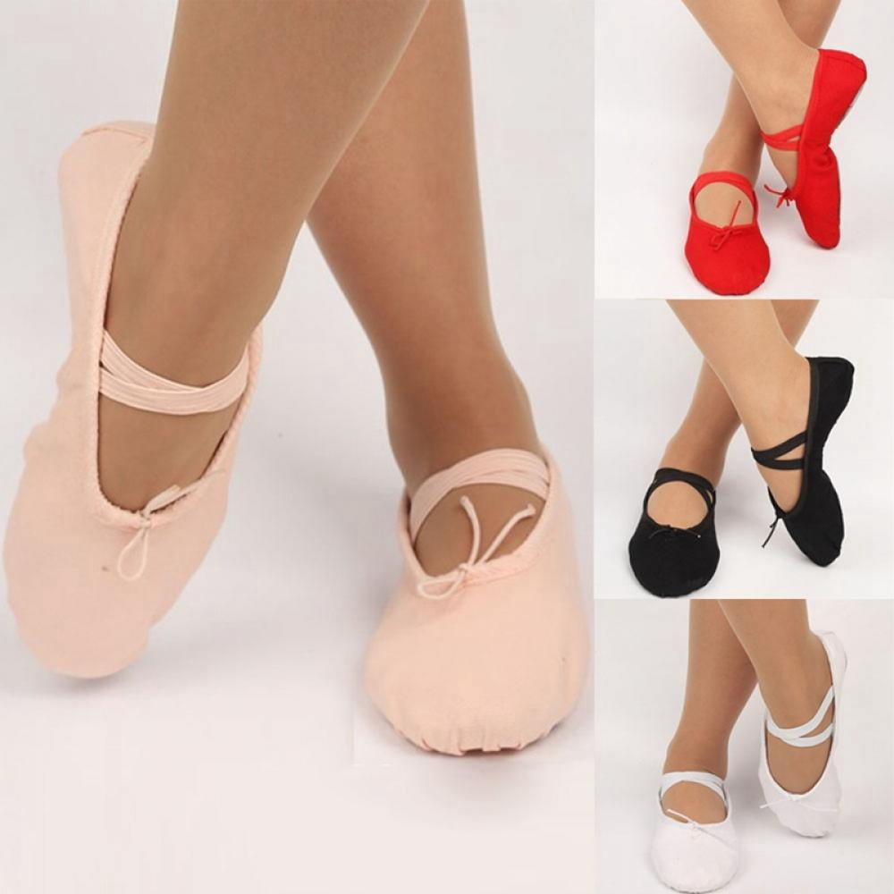 Kids Girls Lady Yoga Ballet Dance Shoes Canvas Leather Sole Soft Elegant Child 